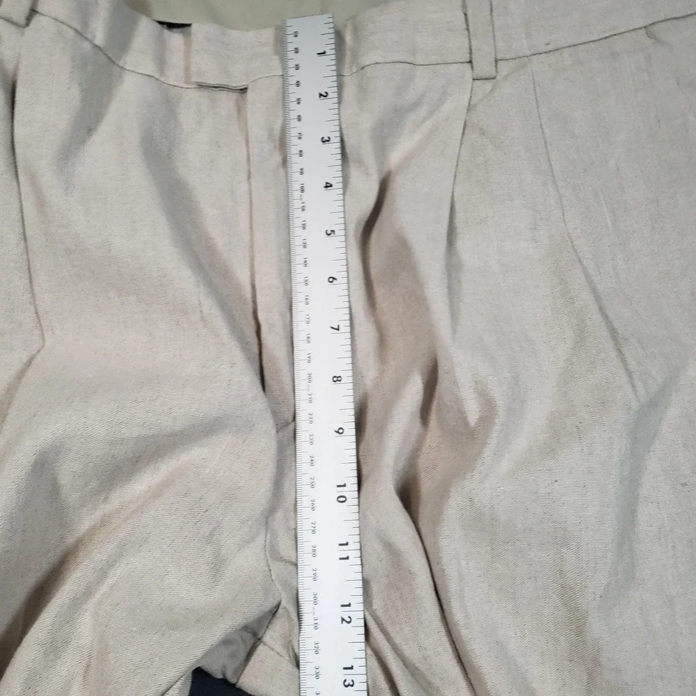 Dockers Recode Trousers Mens W42 L32 Beige Linen Cotton Pleated Cuffed Pants